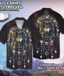 Native Wolf Galaxy 3D Full Print Hawaiian Shirt Shirt - For Men and Women - Fanshubus