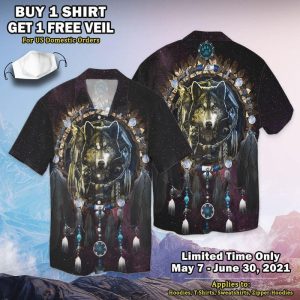 Native Wolf Galaxy 3D Full Print Hawaiian Shirt Shirt - For Men and Women - Fanshubus