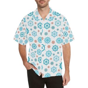 Nautical Steering Wheel Rudder Pattern Background Men's All Over Print Hawaiian Shirt- For men and women - Fanshubus