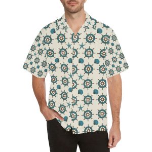 Nautical Steering Wheel Rudder Shell Pattern Men's All Over Print Hawaiian Shirt- For men and women - Fanshubus