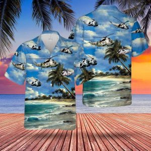 Navy Sikorsky Sea King Blue Beach Unisex Hawaiian Shirts- For men and women - Fanshubus