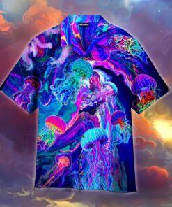 Neon Jellyfish Under The Sea Hawaiian Shirt- For men and women - Fanshubus