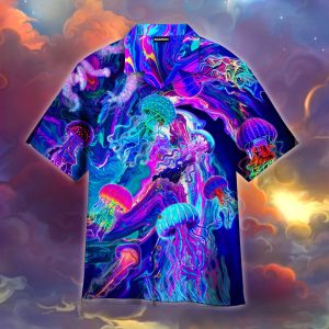 Neon Jellyfish Under The Sea Hawaiian Shirt- For men and women - Fanshubus