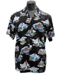 Ocean Lighthouse Black Hawaiian Shirt Made In Hawaii -  Summer Shirt -  Beach Shirts .
