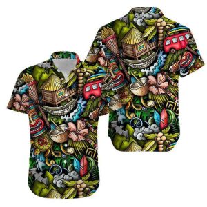 Ohana Hawaii Tiki Tropical Leaves Aloha Hawaiian Shirt | For Men &amp; Women | Adult |- For men and women - Fanshubus