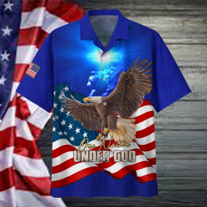 One Nation Under God -  The Light Cross Hawaiian Shirt  -  Eagle Flying American Flag Hawaiian Shirt - For Men and Women Fanshubus