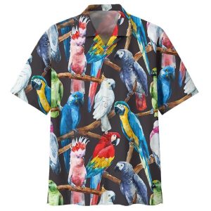 Parrot Balck High Quality Unisex Hawaiian Shirt- For men and women - Fanshubus