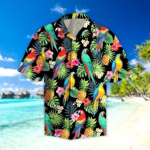 Parrots Pineapples Hibiscus Tropical Hawaiian Shirt For Men Women- For men and women - Fanshubus