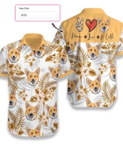 Peace Love Corgi  Custom Hawaiian Shirt