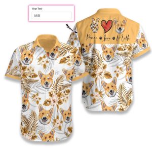 Peace Love Corgi Custom Hawaiian Shirt- For men and women - Fanshubus