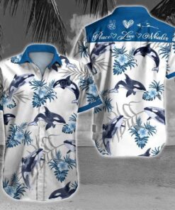 Peace Love Whale Hawaiian Shirt .