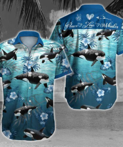 Peace Love Whale Ocean Polyester Hawaiian Shirt- For men and women - Fanshubus