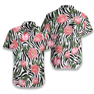 Peony Zebra Watercolor Painting Art Hawaiian Shirt- For men and women - Fanshubus