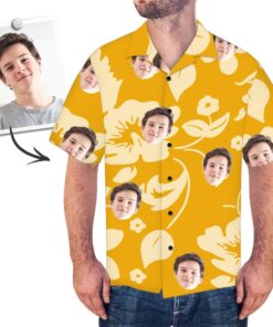 Personalised Face Hawaiian Shirt All Over Print Yellow Flowers - For men and women - Fanshubus