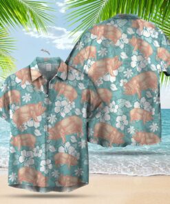 PIG HIBISCUS HAWAIIAN SHIRT  -  Unique Beach Shirt - For Men and Women Fanshubus