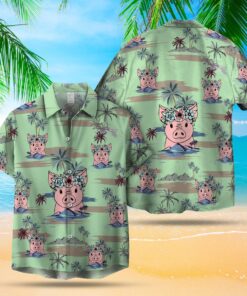 PIG ISLAND CARTOON HAWAIIAN SHIRT .