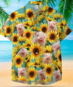 PIG SUNFLOWER HAWAIIAN SHIRT .