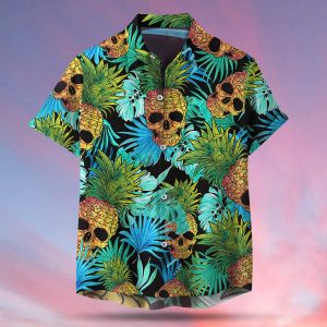 Pineapple Skull Green Black Tropical Hawaiian Shirt For Men Women- For men and women - Fanshubus