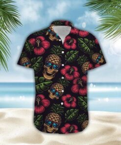 Pineapple Skull Hibiscus Hawaiian Shirt For Men Women- For men and women - Fanshubus