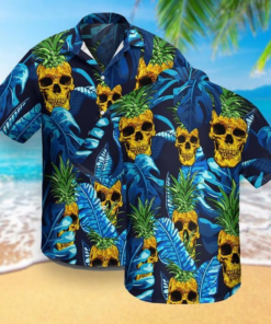 Pineapple Skull Tropical Blue Hawaiian Shirt  -  Crazy Funny Hawaiian Shirt  -  Vintage Hawaiian Shirt - For Men and Women Fanshubus