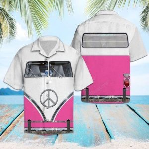 Pink Hippie Bus White High Quality Unisex Hawaiian Shirt- For men and women - Fanshubus