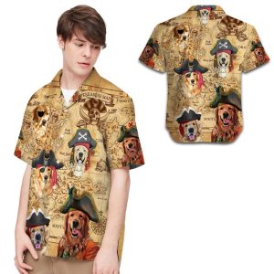 Pirate Golden Retriever Men Hawaiian Shirt -  Summer Shirt -  Beach Shirts .