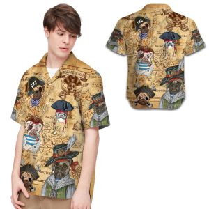 Pirate Pug Men Hawaiian Shirt -  Summer Shirt -  Beach Shirts For Dog Lovers - Fanshubus