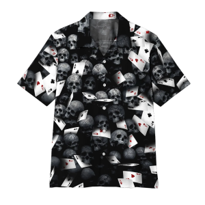 Playing Card Skull Hawaiian Shirt  -  Crazy Funny Hawaiian Shirt .