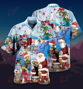 Playing Drums On Christmas Hawaiian Shirt | Unisex | Adult | Hw2152- For men and women