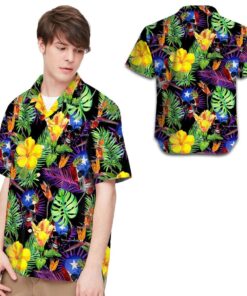 Puerto Rico Skull Tropical Flowers Men Hawaiian Shirt -  Summer Shirt -  Beach Shirts For Puerto Ricans .