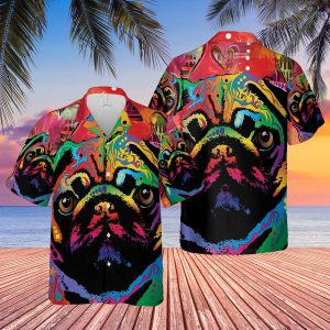 Pug Abstract colorful face Unisex Hawaiian Shirt- For men and women - Fanshubus