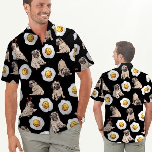 Pug Cute Eggs Tropical Men Hawaiian Shirt -  Summer Shirt -  Beach Shirts For Dog Lovers In Summer - For men and women - Fanshubus