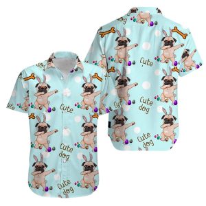 Pug Dab Funny Puppy Bunny happy easter day Aloha Hawaiian Shirts- For men and women - Fanshubus