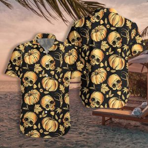 Pumpkin Skull Halloween Hawaiian Shirt For Men Women- For men and women - Fanshubus