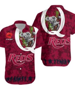 Queensland Reds Rugby Hawaiian Shirt Koala Anzac Day Th6- For men and women - Fanshubus