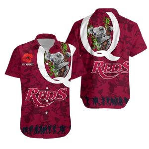 Queensland Reds Rugby Hawaiian Shirt Koala Anzac Day Th6- For men and women - Fanshubus