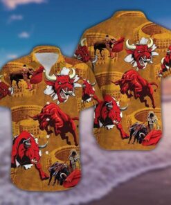 Red Bulls And Bullfighter Hawaiian Shirt- For men and women - Fanshubus