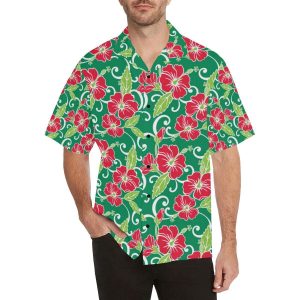 Red Hibiscus Pattern Print Design HB9 Hawaiian Shirt- For men and women - Fanshubus