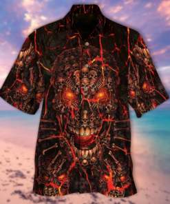 Red Lava Skulls Hawaiian Shirt - For Men and Women Fanshubus