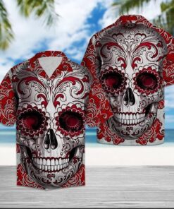 Red Skull Floral Tropical Hawaiian Shirt