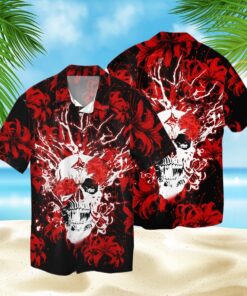 Red Spider LiLy Skull 3D Hawaiian Shirt- For men and women - Fanshubus