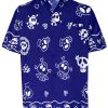 Regular Size Beach hawaiian Shirt for Aloha Tropical Beach front Short Sleeve for Men Skull Printed Blue - Fanshubus