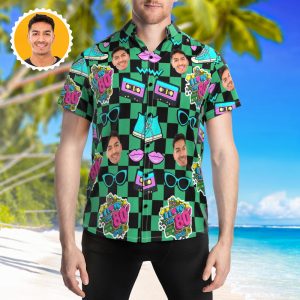 Retro Hawaiian Shirt 80's Music Party Hawaiian Shirt with Your Face - For men and women - Fanshubus
