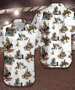 Rodeo Cowboy White Hawaiian Shirt- For men and women - Fanshubus