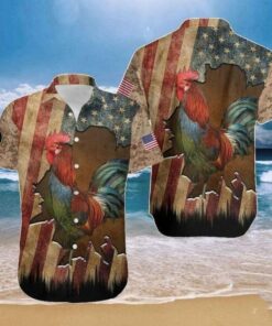 Rooster Flag Crack Vintage Hawaiian Shirt | For Men &amp; Women | Adult |- For men and women - Fanshubus