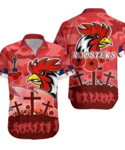 Roosters Anzac Day Hawaiian Shirt Military Red- For men and women - Fanshubus