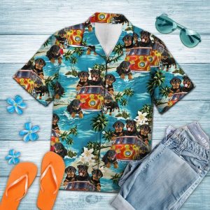 Rottweiler Hippie Summer Blue Amazing Design Hawaiian Shirt For Men Women- For men and women - Fanshubus