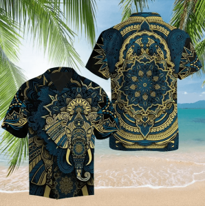 Royal Elephant Mandala Golden Turquoise Hawaiian Shirt For Men Women- For men and women - Fanshubus