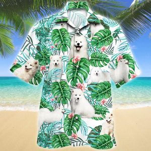 Samoyed Dog Tropical Plant Hawaiian Shirt For Men Women- For men and women - Fanshubus