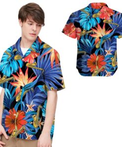 Saxophone Tropical Leaves Men Hawaiian Shirt -  Summer Shirt -  Beach Shirts For Saxophonists In Daily Life .